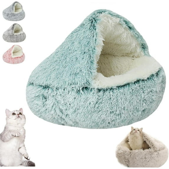 Clearance! Lap Catz Nest Bed,Lapcatz Nest Bed,Semi Enclosed Pet Nest, Covered Warm Cat Bed,Cat Beds for Indoor Cats Cave and Calming Dog Beds,Washable Non Slip Bottom,(Green Long Velvet)
