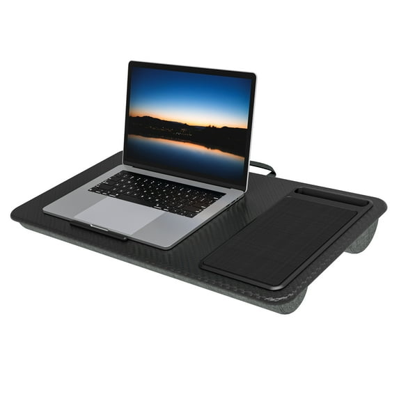 Lap Desk 21.1"x12", Portable Lap Desk for Laptop, Laptop Lap Pad with Mouse Pad & Phone Holder, Laptop Tray with Handle Ftis up to 15.6 inches Laptop, Black Laptop Stand