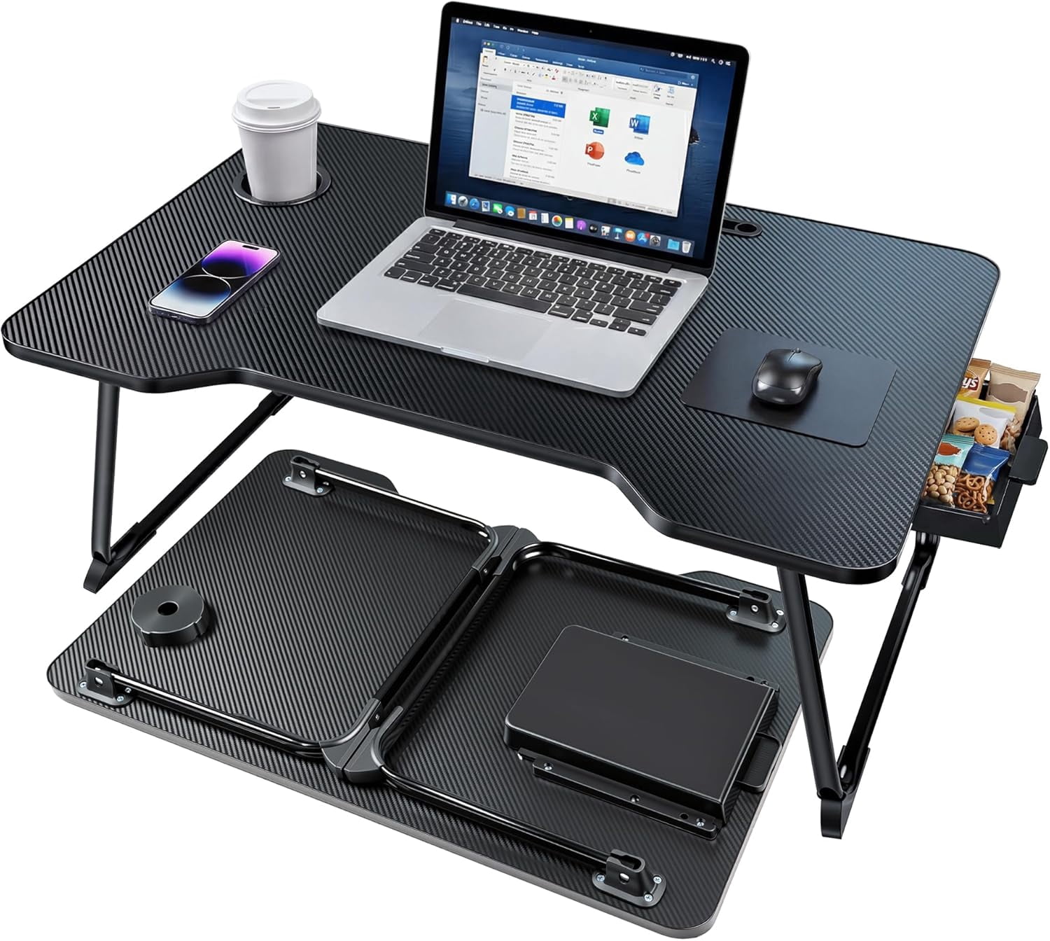 Lap Desk for Adults - Portable Foldable Bed Desk Tray Table Laptop Stand with Storage Drawer/Cup Holder,for Working Reading Writing Eating,Watching Movies for Bed Sofa Couch Floor