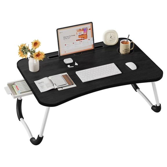 Lap Desk Bed Trays For Eating And Laptops Breakfast In Tray Sofa/couch/study/reading/writing With Cup Holder/drawer On Low Sitting Floor Large Portable Foldable (black)