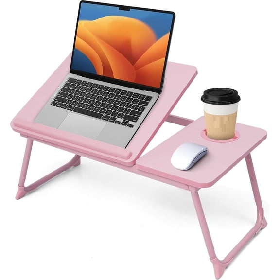 Lap Desk for Couch/Sofa/Floor, 5-Angle Adjustable Bed Desk with Foldable Legs &Cup Holder, Light Weight Bed Tray Table for Writing/Eating/Reading, Portable Laptop Stand for Adults, Kids
