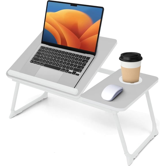 Lap Desk for Couch/Sofa/Floor, 5-Angle Adjustable Bed Desk with Foldable Legs &Cup Holder, Light Weight Bed Tray Table for Writing/Eating/Reading, Portable Laptop Stand for Adults, Kids
