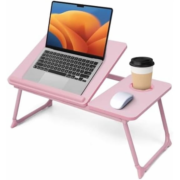 Lap Desk for Couch/Sofa/Floor, 5-Angle Adjustable Bed Desk with Foldable Legs &Cup Holder, Light Weight Bed Tray Table for Writing/Eating/Reading, Portable Laptop Stand for Adults, Kids