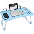 thumbnail image 1 of Lap Desk with Cup Holder, Foldable Laptop Table for Bed, Portable Bed Desk for Laptop and Writing, Computer Tray with Tablet Slot, Notebook Stand Reading Holder for Couch Sofa Floor,Blue, 1 of 4
