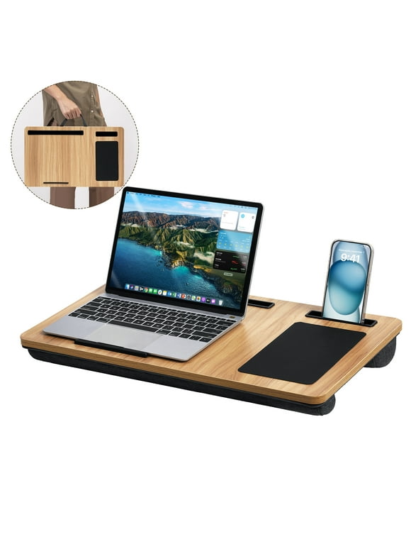 Lap Desk with Cushion, HONEIER Laptop Desk Fits up to 20 inch Laptop with Anti-Slip Strip, Mouse Pad Tablet & Phone Holder, Portable Laptop Tray with Handle, Lap Stand for Bed Home Office Students