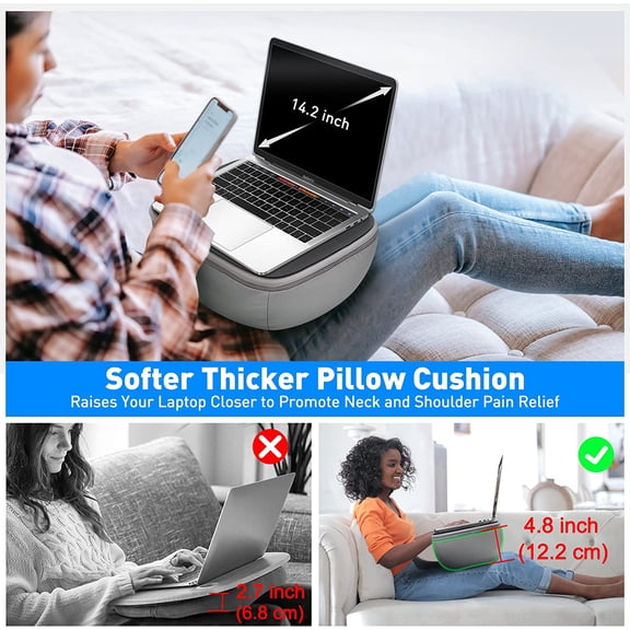 Lap Desk with Cushion - Ultra-Thick, CoolFoam 7 to 14.2 inch Laptop Tablet Stand - Washable Lycra Lap Pad Pillow Desk iPad Stand Phone Holder for Bed, Couch, Sofa, Home, Office, Gift Ideas