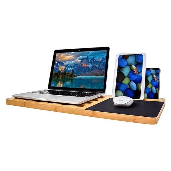 Lap Desk| Enhanced Organic Bamboo Lap Tray with Vent Holes & Built-in Fabric Covered Mouse Pad for 11",13",15" Laptops| Computer,Tablet, Phone Stand