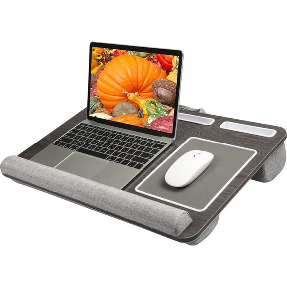 Lap Desk - Fits up to 17 inches Laptop Desk, Built in Wrist Pad for Notebook, MacBook, Tablet, Lap Laptop Desk with Tablet, Pen & Phone Holder (Black Woodgrain)