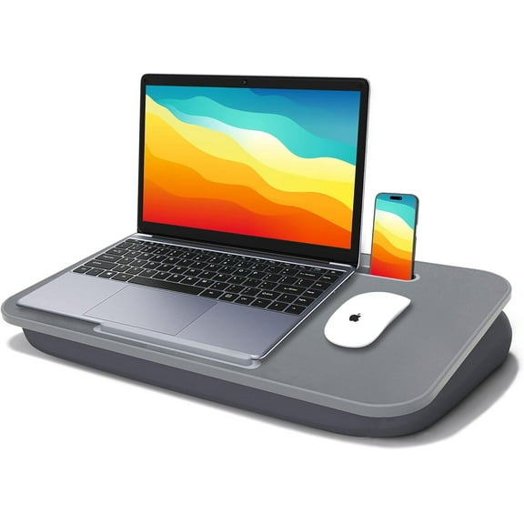 Lap Desk, Lap Desk with Cushion, Fits up to 17 inch Laptop, Pillow Designed, Portable Laptop Stand with Tray, Pad & Phone Holder, Home Office for Bed/Couch/Car/Reading/Writing,MillHome (Black)