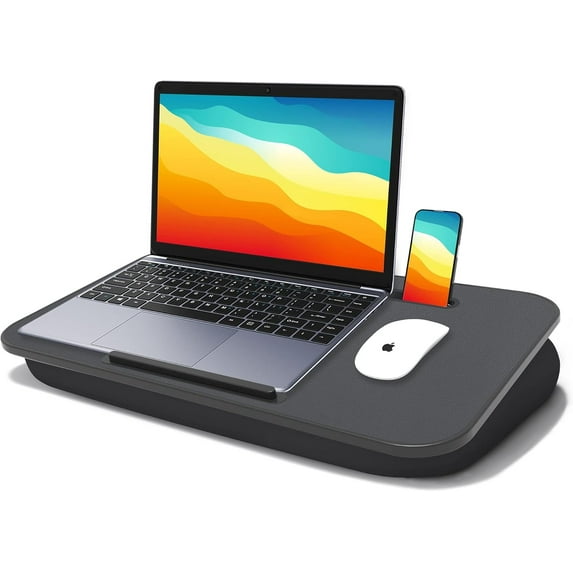 Lap Desk, Lap Desk with Cushion, Fits up to 17 inch Laptop, Pillow Designed, Portable Laptop Stand with Tray, Pad & Phone Holder, Home Office for Bed/Couch/Car/Reading/Writing,MillHome (Black)