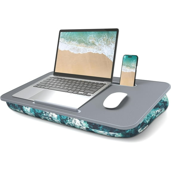 Lap Desk, Lap Desk with Cushion, Fits up to 17 inch Laptop, Pillow Designed, Portable Laptop Stand with Tray, Pad & Phone Holder, Home Office for Bed/Couch/Car/Reading/Writing,MillHome (Black)