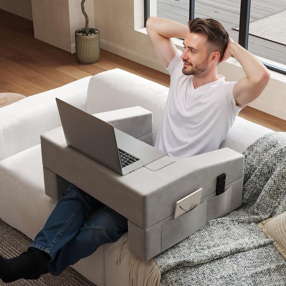 Lap Desk Pillow for Laptop, Large Reading Pillow for Adult, Ergonomic Arm Rest Pillow with Cup Holder, Memory Foam Bed Desk for Working (Reading Pillow)