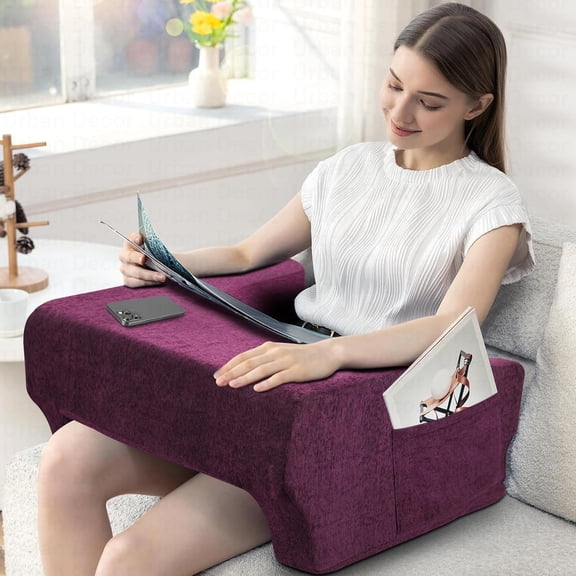 Lap Desk Pillow, Portable Computer Table & Laptop Lap Desk For Sofa, Bed, Purple Color | Ergonomic Gaming Desk Table With Arm Rest | Work Desk Accessories For Reading, Washable Cover