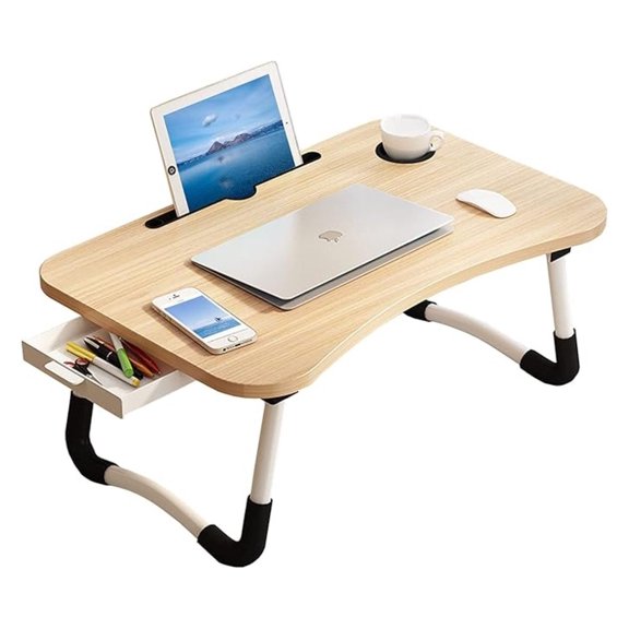 Lap Desk Portable Laptop Bed Table with Phone Holder & Cup Holder - Folding Tray Desk for Couch, Sofa, Floor - Work, Reading, Breakfast