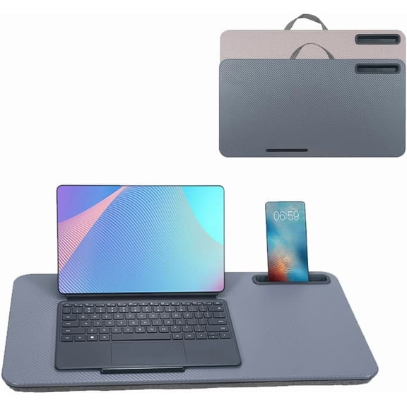 Lap Desk, Portable Laptop Desk Fits Up to 16“ Laptops, with Tablet Slot, Built-in Cushion, Great for Home & Office,Lap Desk for Laptop,Lap Desk with Cushion (Dark Grey, Large)