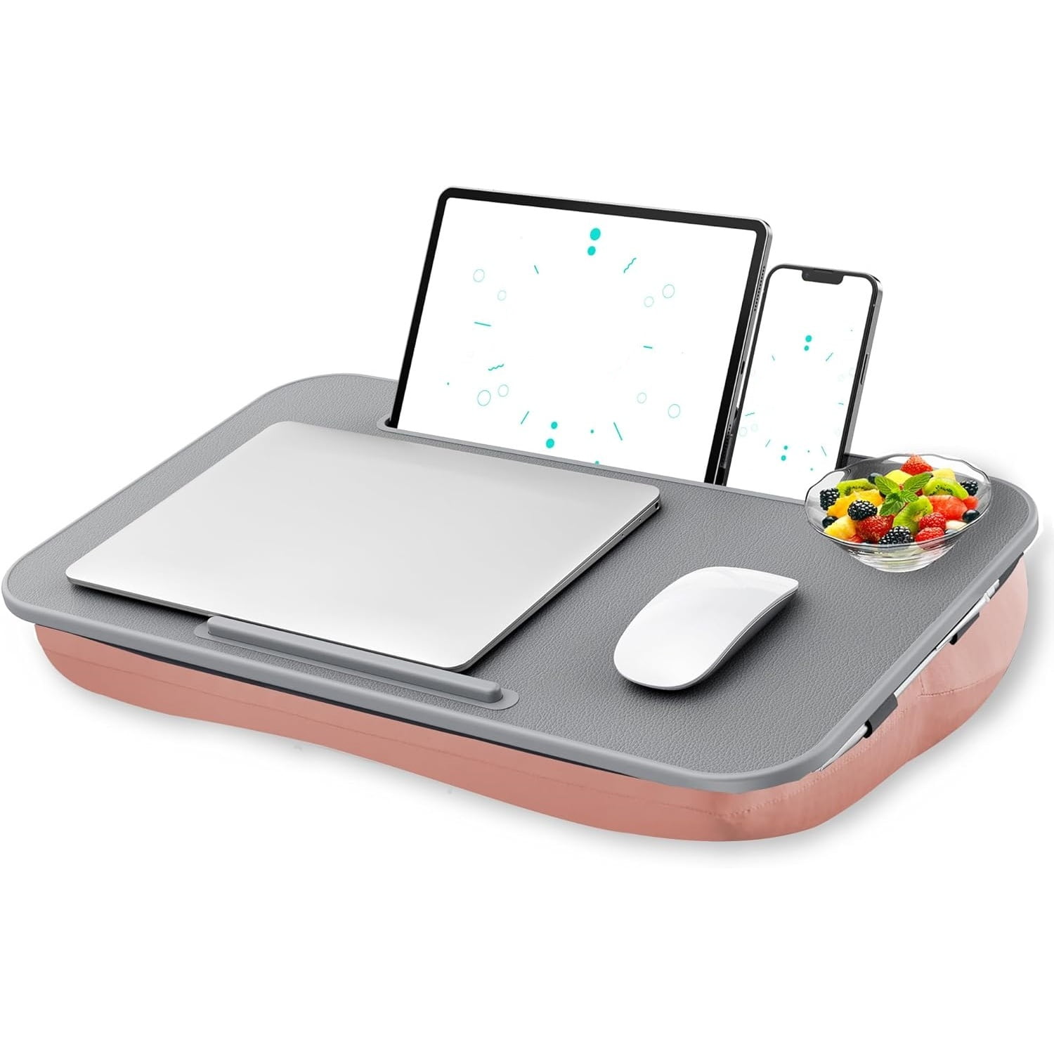 Lap Desk | Portable Laptop Desk & Stand – Fits Up to 17 inch – Washable Cushion, Built-in Phone Holder – for Bed, Couch, Sofa, Floor – Writing, Reading, Home Office – Large, Pink