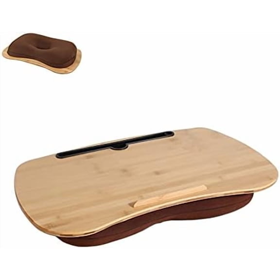 Lap Desk-Portable Laptop Table with Cushion Bamboo Platform Phone Holder L(21.6"x13.8")