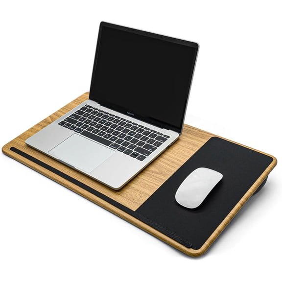Lap Desk with Soft Cushion and Wrist Rest  Portable Laptop for Bed, Couch & Home Office, Removable Mouse Pad Anti-Slip Strip 17 inch (Large, Wood Pattern)