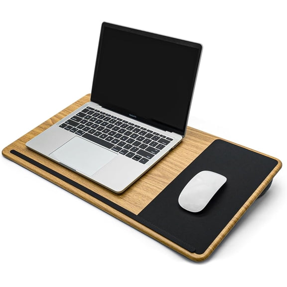 Lap Desk with Soft Cushion and Wrist Rest  Portable Laptop Desk for Bed, Couch & Home Office, Removable Mouse Pad & Anti-Slip Strip for 17 inch Laptop (Large, Wood Pattern)