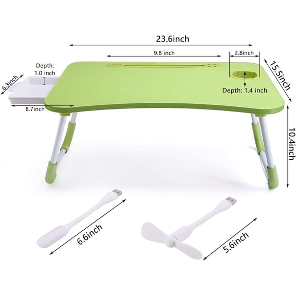 Lap Desk with Tablet Slot, Foldable Laptop Table with Storage Drawer for BedPortable Bed Desk for Laptop, Computer Tray with Cup Holder Notebook Stand Reading Holder for Couch Floor, Green