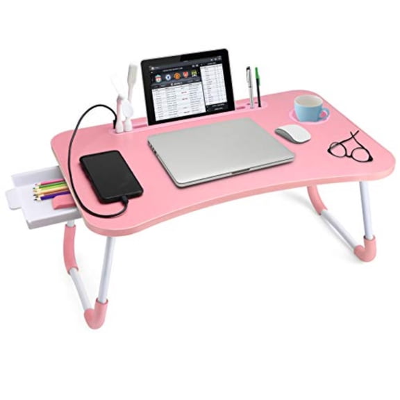 Lap Desk with Tablet Slot, Foldable Laptop Table with Storage Drawer for Bed Portable Bed Desk for Laptop, Computer Tray with Cup Holder Notebook Stand Reading Holder for Couch Floor