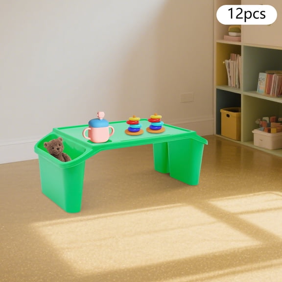 Lap Desk Tray Set of 12, Portable Plastic Lap Table for Children 1-9, Lightweight Stackable Activity Tray for Eating Reading Homework, Green