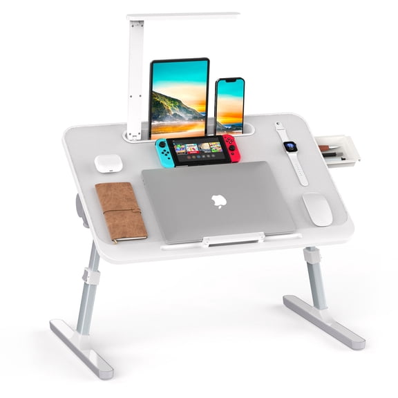 Lap Desk for Laptop with LED Light and Drawer, Portable Bed Table Desk, Adjustable Laptop Desk for Bed, Sofa, Study & Reading,Silver Perfect gift
