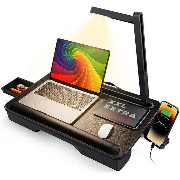 Lap Desk with LED Light, Portable Laptop Tray with Cushion - Fits Up to 17" Laptops & MacBook, Lap Table Stand for Bed and Couch, Lap Desk for Writing and Reading