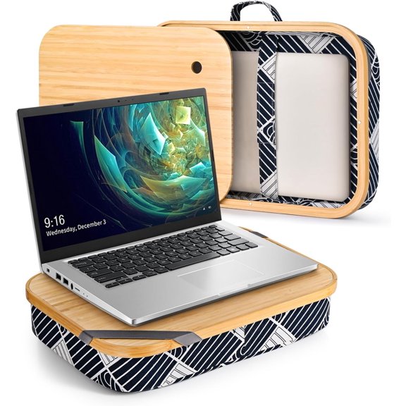 Lap Desk with Storage, Cover Removable Lap Desk for Lap, Computer Laptop Stand Lap, Work Bed or Couch, Write or Draw Your Lap (Black Wave)