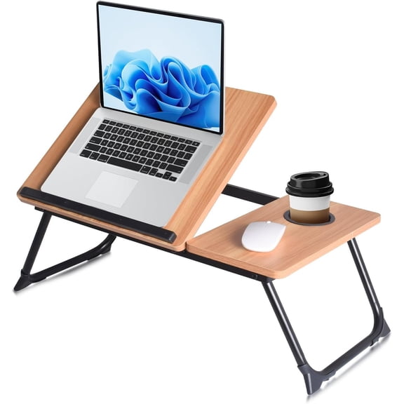 LapDesk Pro Adjustable Laptop Desk for Bed & Couch, Portable Foldable Bed Tray Table with Cup Holder, Laptop Stand for Desk, Small Writing Table (Black)