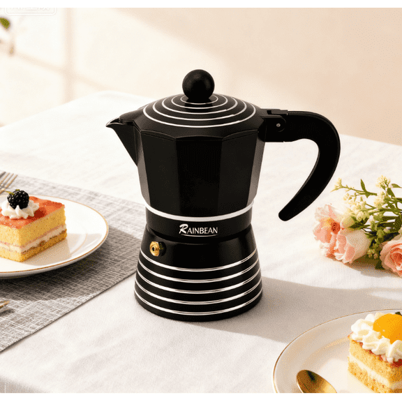 LapEasy 10oz Stovetop Espresso Maker, Makes Real Italian Coffee, Moka Pot 6 Cups – Easy to Use & Clean, Black