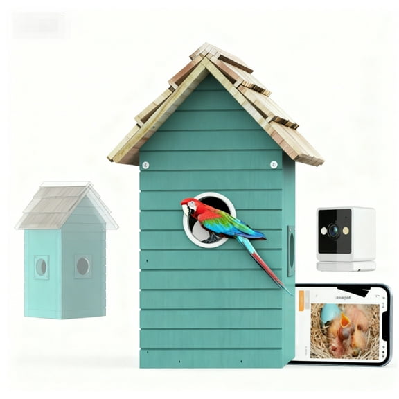 LapEasy Birdhouse with Camera, 3MP HD 2.4G WiFi Birdhous, Live View and Night Vision, Outdoor Garden Bird Nest, Ideal Gift for Bird Lovers, Blue