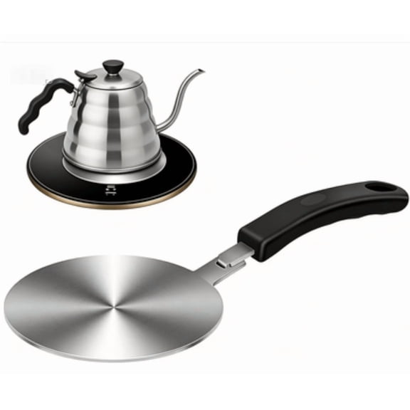 LapEasy Induction Adapter Plate for Moka Pot, Stainless Steel Heat Difusser Converter Disk with Ergonomic Handle for Milk Coffee, 8inch