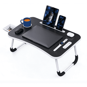 LapEasy Laptop Bed Table, Portable Desk Folding Dinner Tray, Foldable Laptop Desk, Notebook Stand for Eating, Writing, Studying (Black)