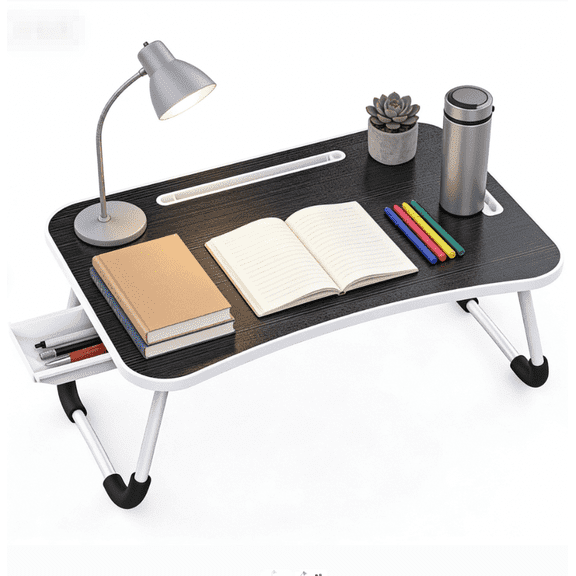 LapEasy Laptop Bed Table, Portable Desk Folding Dinner Tray, Foldable Laptop Desk, Notebook Stand for Eating, Writing, Studying (Black)