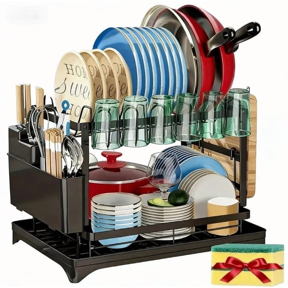 LapEasy Sink Dish Drying Rack, Dish Dryer Rack for Inside Sink, Stainless Steel Dish Drainers for Kitchen Counter with Drainboard & Utensil Holder