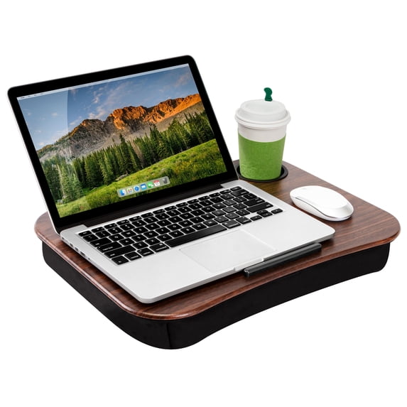 LapGear Cup Holder Lap Desk, Fits 14" Laptop, Espresso Woodgrain