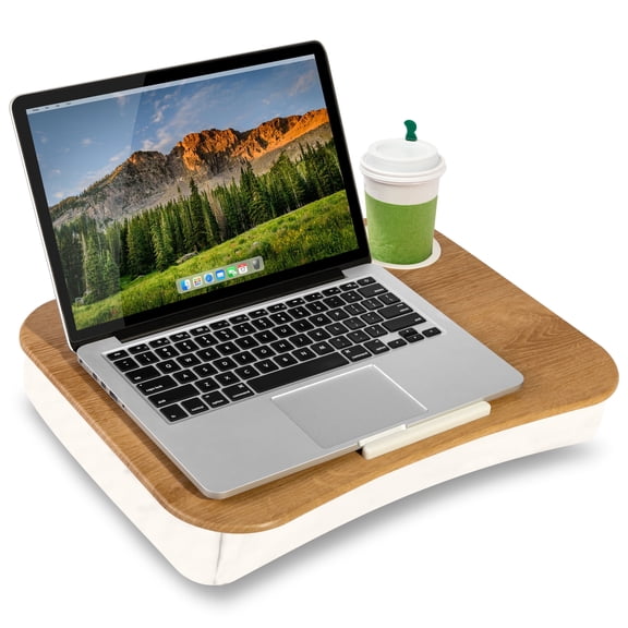 LapGear Cup Holder Lap Desk, Fits 14" Laptop, White Oak Woodgrain