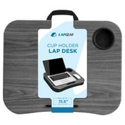 LapGear Cup Holder Lap Desk for up to 15.6" Laptops, Gray Wood