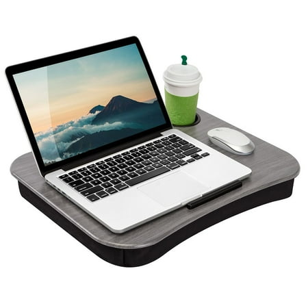 LapGear - Cup Holder Lap Desk for 15.6" Laptop - Gray Woodgrain