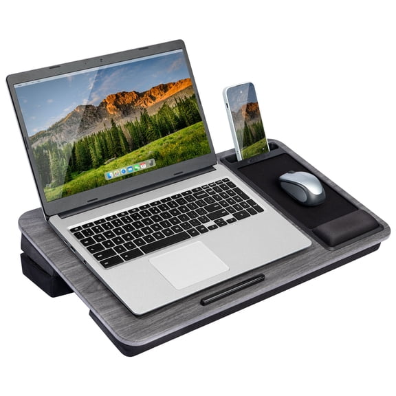 LapGear Elevation Pro Lap Desk with Adjustable Cushion and Wrist Rest, Gray Woodgrain