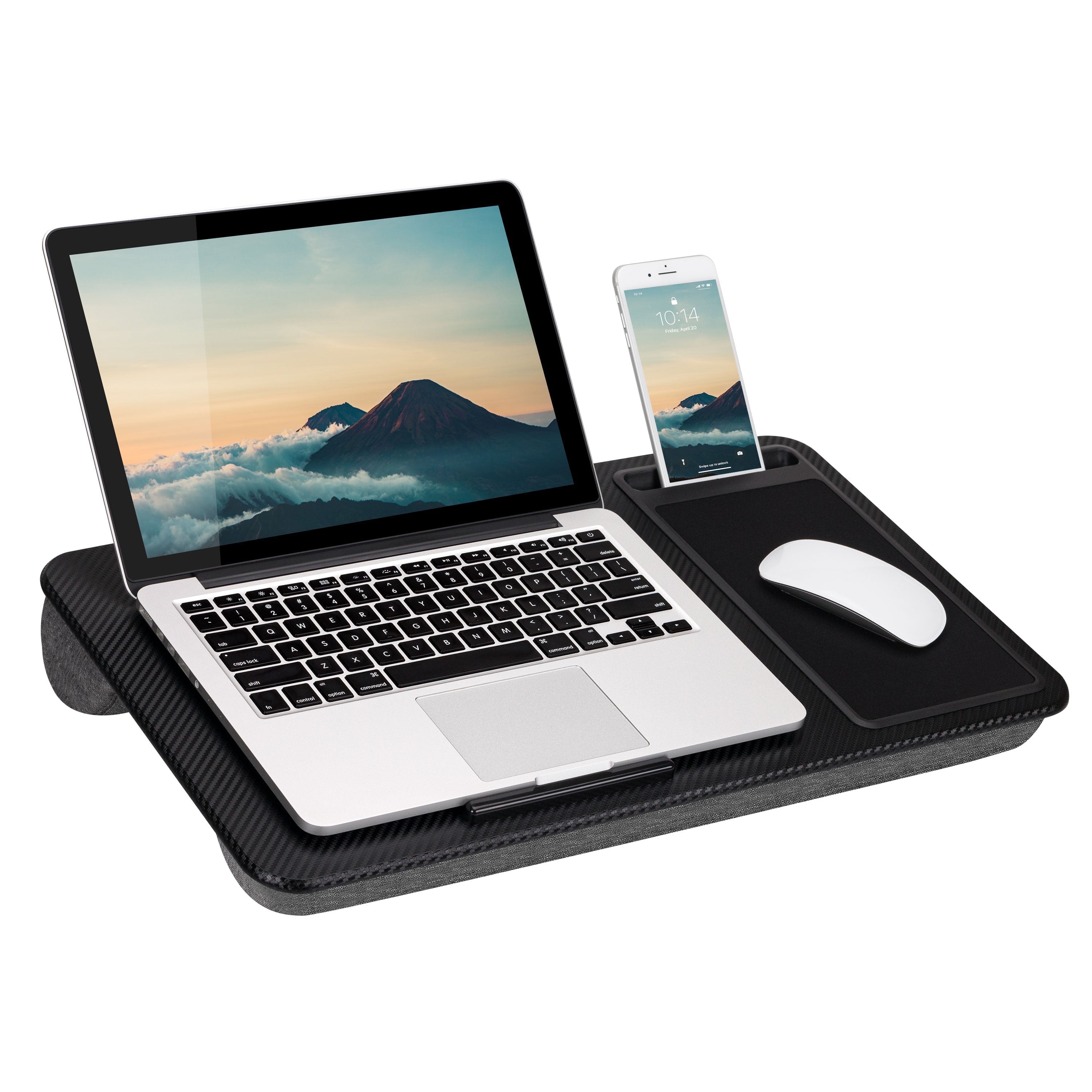 Black Carbon Laptop Stand with Mouse Pad and Phone Slot