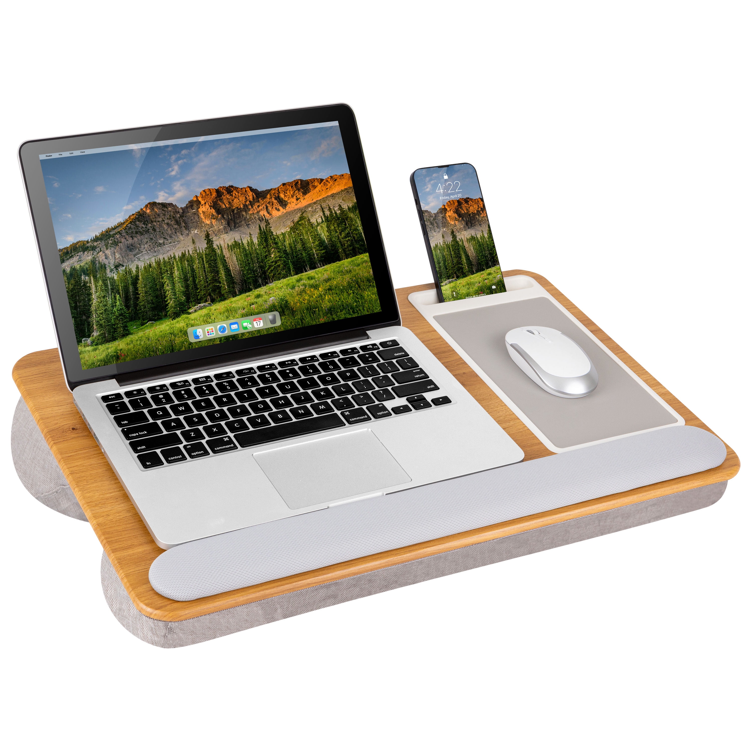 Oak Woodgrain Lap Desk with Wrist Rest and Mouse Pad
