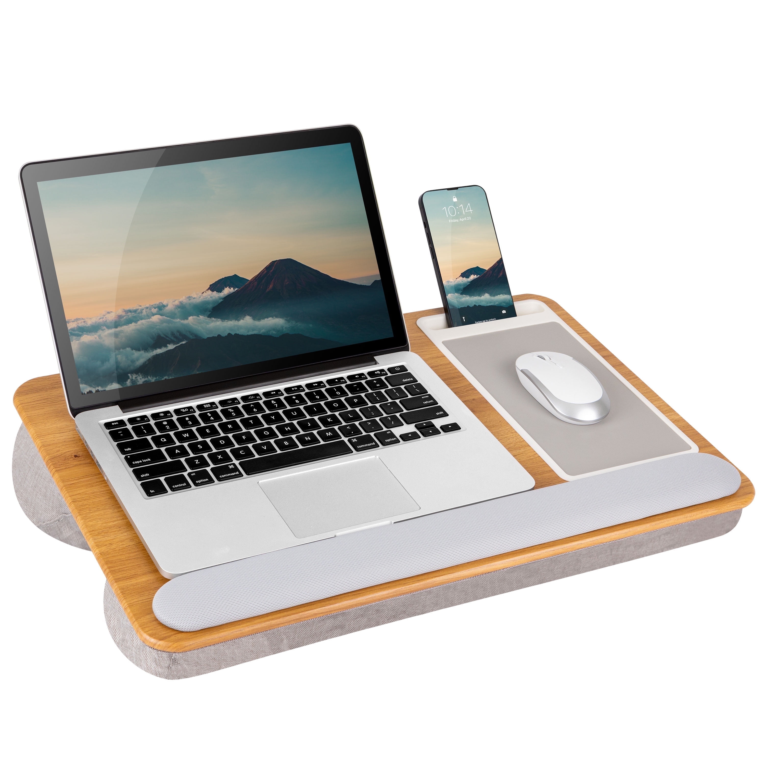 Oak Woodgrain Lap Desk with Wrist Rest and Mouse Pad