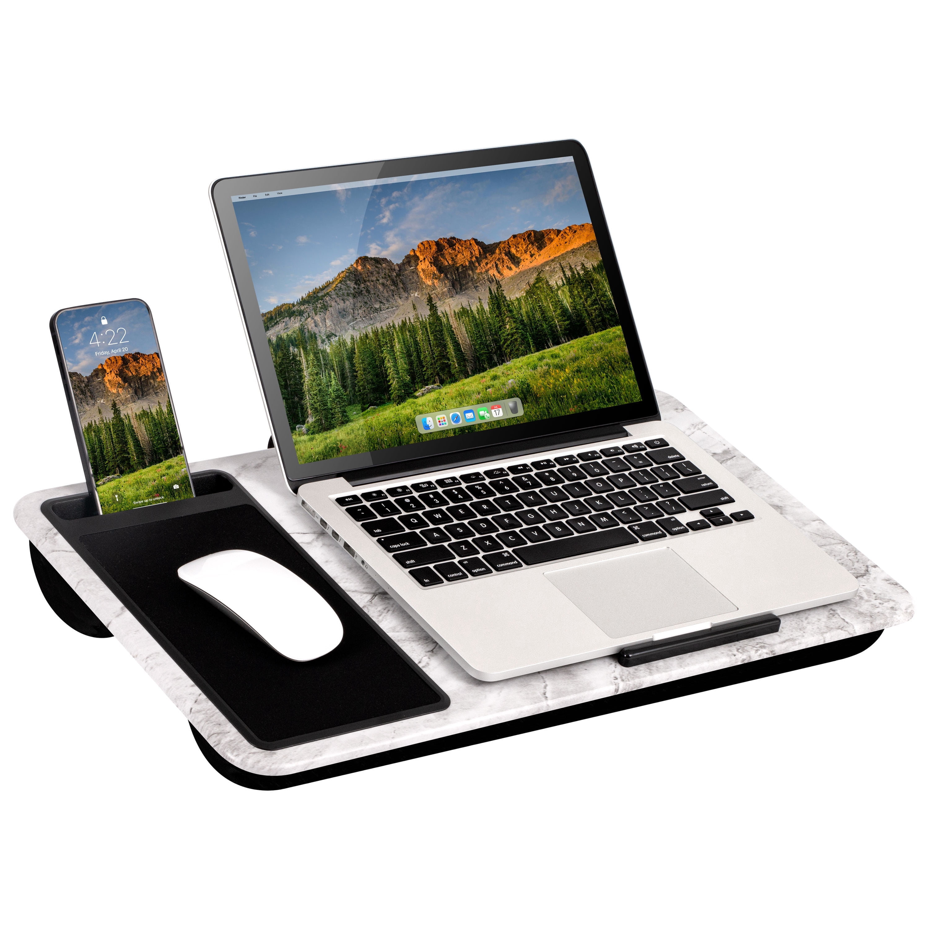 LapGear Left-Handed Home Office Lap Desk, Fits up to 15.6" Laptops, White Marble