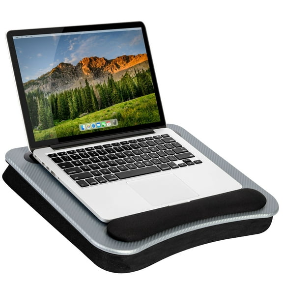 LapGear Memory Foam Lap Desk w/ Wrist Rest, Fits 15.6" Laptop, Silver Carbon