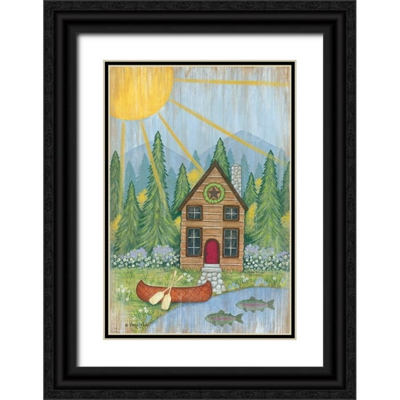 LapPoint, Annie 18x24 Black Ornate Wood Framed with Double Matting Museum Art Print Titled - Cabin in the Woods