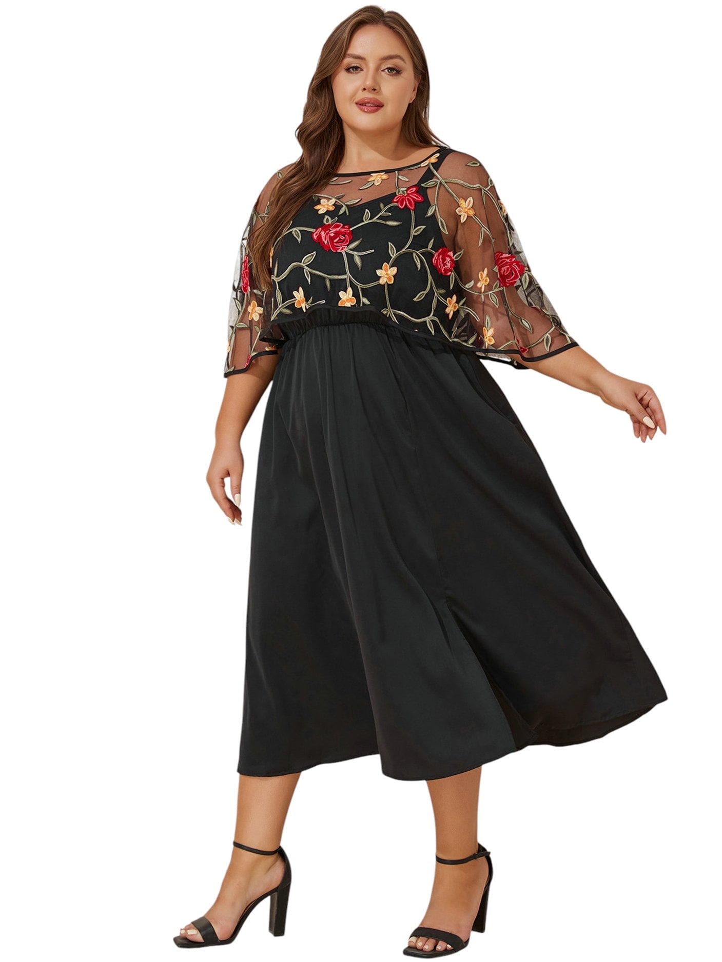Plus Size Deep V Plunge Girdle Suspender Maxi Dress Elegant Dress