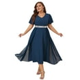 thumbnail image 1 of LapaPlus Elegant Navy Blue Dress, Plus Size Dresses, Flattering Party Gown for Women, with Chiffon & Sequin Accents (Sizes 1X-5XL), 1 of 12