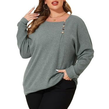 LapaPlus  Plus Size Tops for Women, Long Sleeve Tops, Waffle Fabric, Womens Fall Tops, XL-6XL, Grey